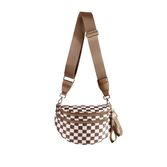 Spacious Checkered Nylon Crossbody Bag Bum Bag Checkered Handbags Wallets : - Picture 1 of 6